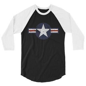 USA Insignia - Color Print - Distressed/Grunge –3/4 sleeve two-tone shirt