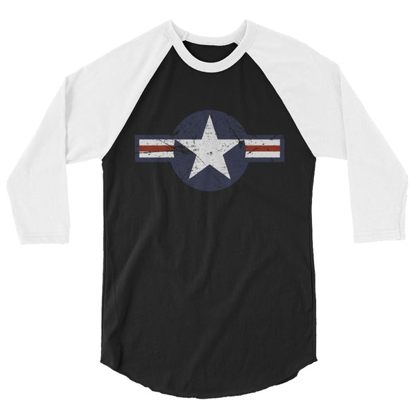 USA Insignia - Color Print - Distressed/Grunge –3/4 sleeve two-tone shirt