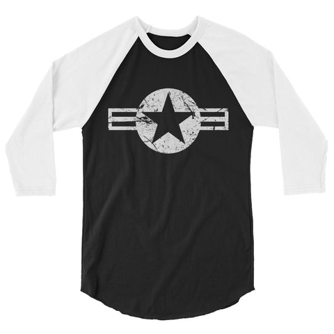 USA Insignia - White Print - Distressed/Grunge –3/4 sleeve two-tone shirt