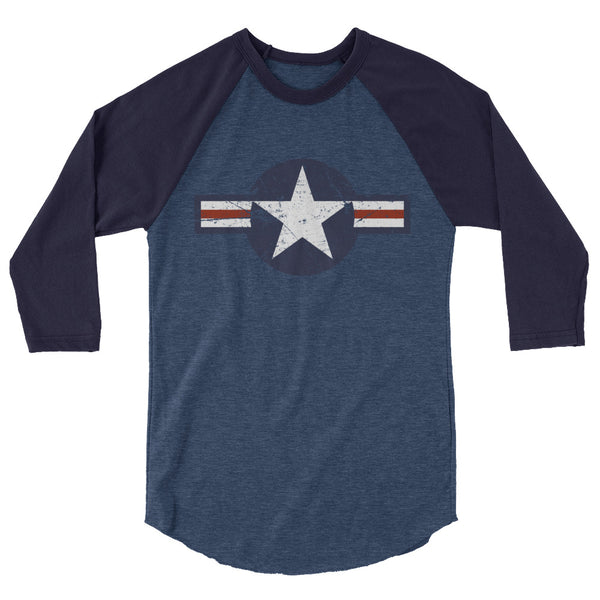 USA Insignia - Color Print - Distressed/Grunge –3/4 sleeve two-tone shirt