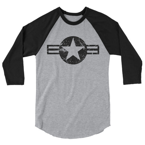 USA Insignia - Black Print - Distressed/Grunge –3/4 sleeve two-tone shirt