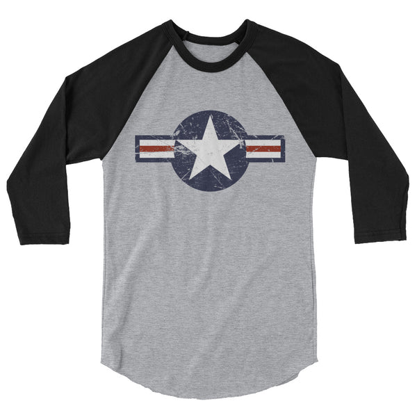 USA Insignia - Color Print - Distressed/Grunge –3/4 sleeve two-tone shirt
