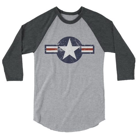 USA Insignia - Color Print - Distressed/Grunge –3/4 sleeve two-tone shirt