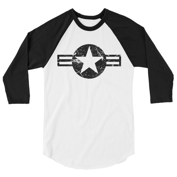 USA Insignia - Black Print - Distressed/Grunge –3/4 sleeve two-tone shirt