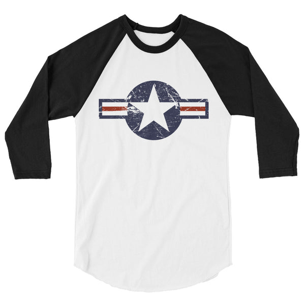 USA Insignia - Color Print - Distressed/Grunge –3/4 sleeve two-tone shirt