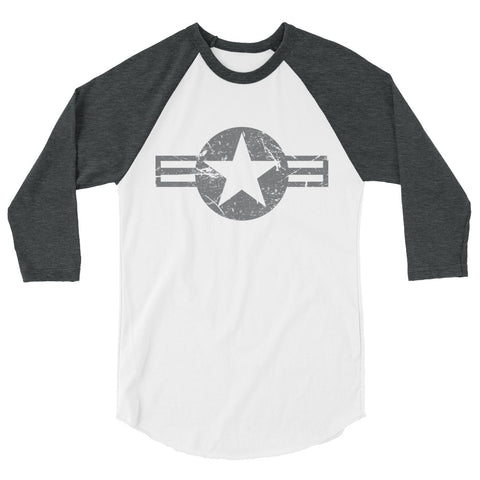 USA Insignia - Gray Print - Distressed/Grunge –3/4 sleeve two-tone shirt